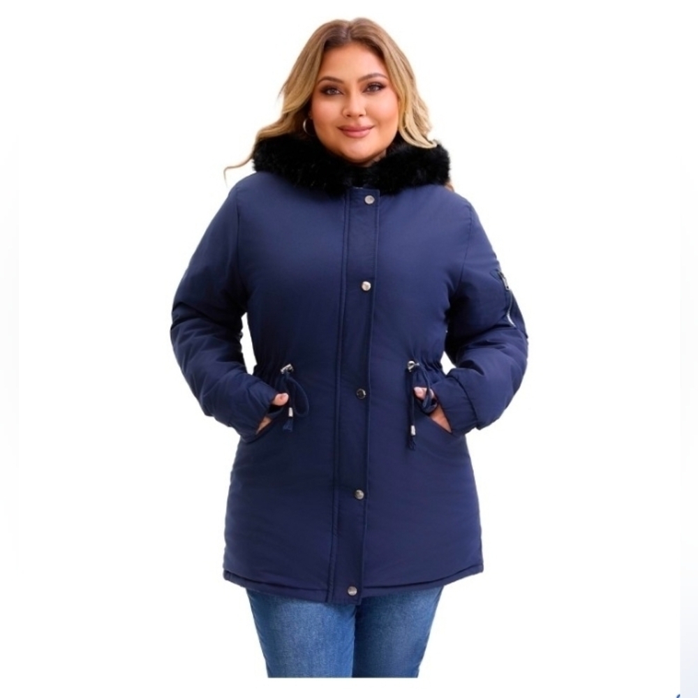 Agnes Orinda Women's Plus Size Parka Jacket Faux Fur Hood Drawstring Waist Fleec